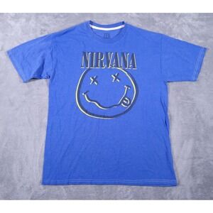 FEA Brand NIRVANA GraphicBlue T Shirt Smiley Face Mens Large Soft Kurt Cobain